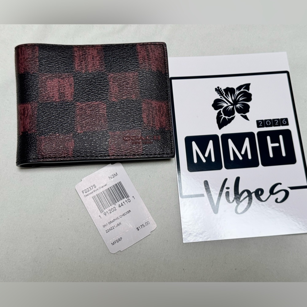 Coach RARE Black and Oxblood Checkered Wallet - NWT